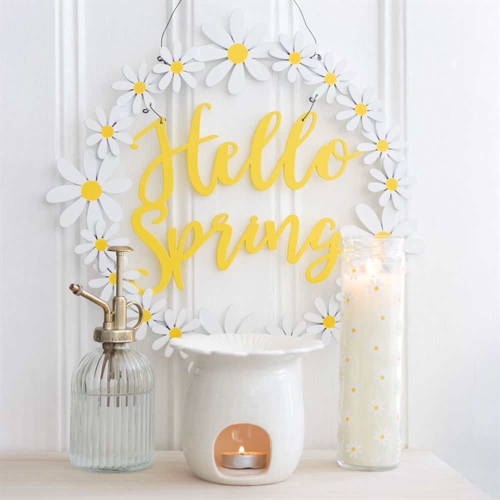 Hello Spring Hanging Daisy Wreath Decoration N/A