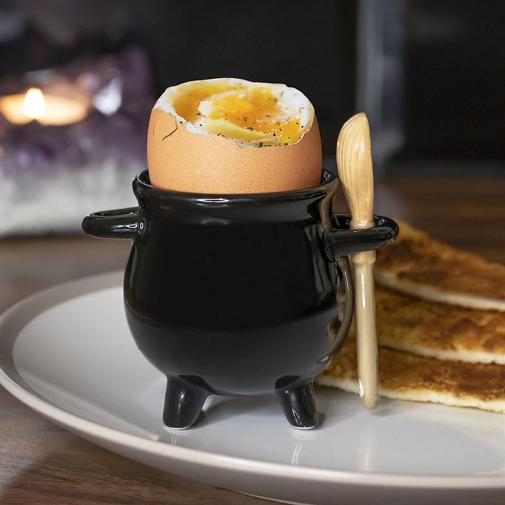 Cauldron Egg Cup with Broom Spoon N/A