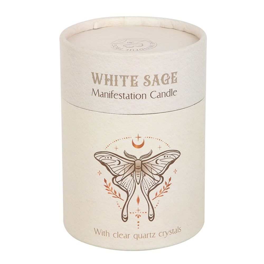 Luna Moth Manifestation Candle with Clear Quartz Crystals N/A