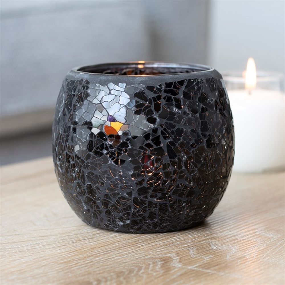 Large Black Crackle Glass Candle Holder N/A