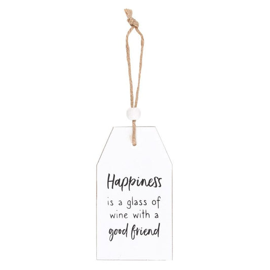 Happiness Is A Glass Of Wine Hanging Sentiment Sign N/A