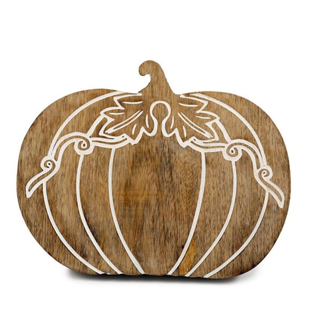 25cm Wooden Carved Pumpkin N/A