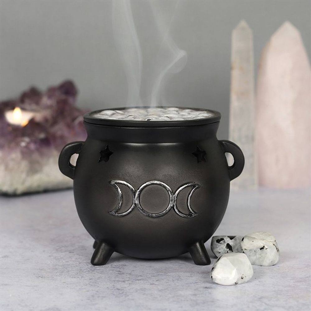 Triple Moon Cauldron Incense Cone Holder N/A