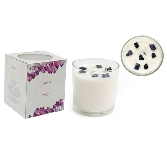 12cm Lavender Candle with Amethyst Crystals N/A