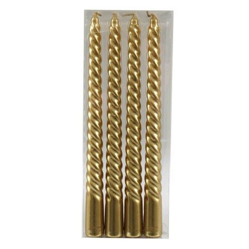 Set of 4 Gold Twist Taper Candles N/A