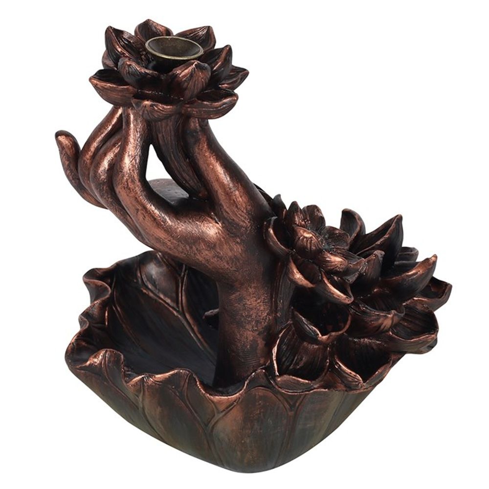 Bronze Effect Hand with Flower Backflow Incense Burner N/A