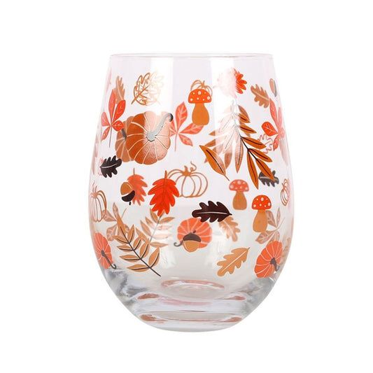 Autumn Leaves and Pumpkins Stemless Glass N/A