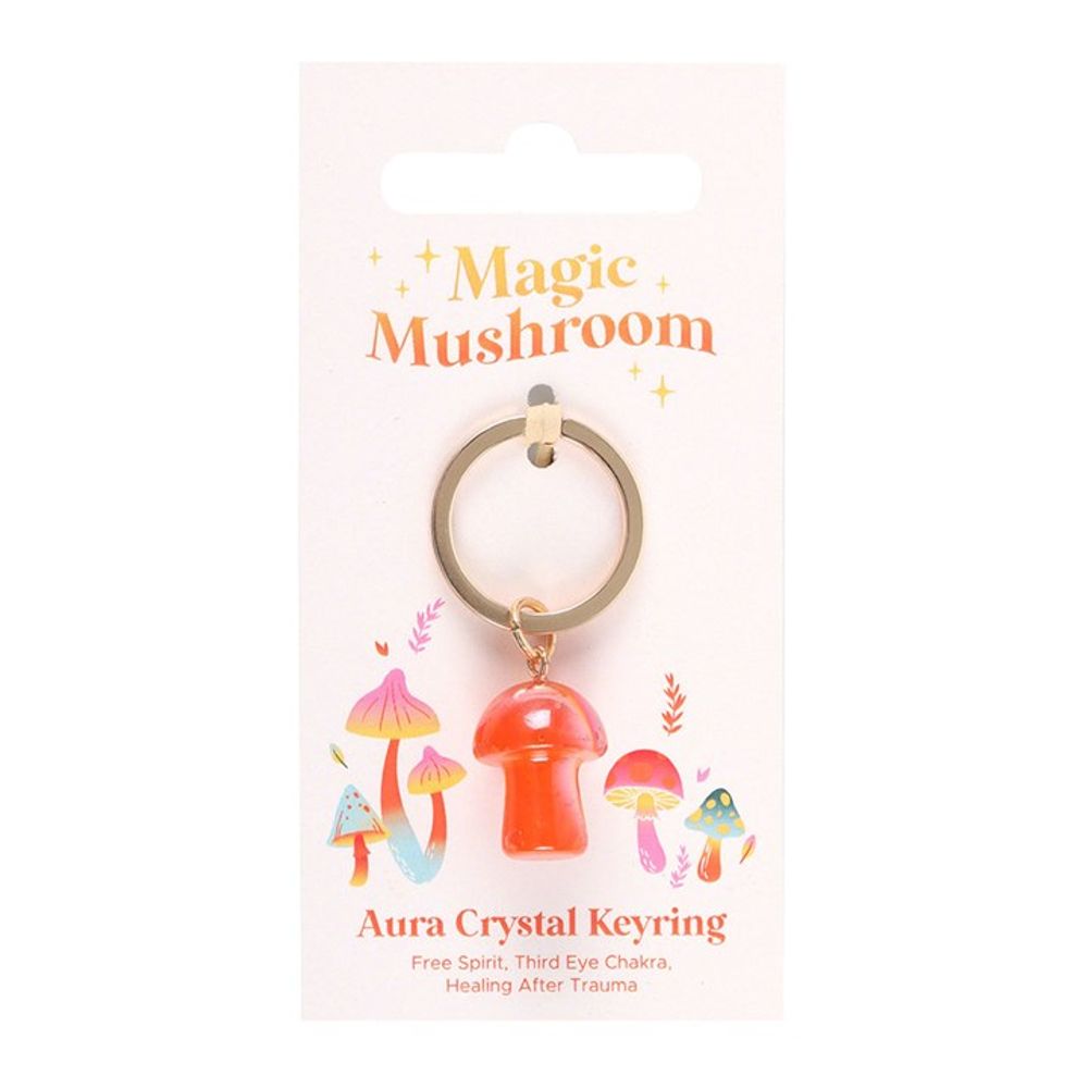 Orange Aura Crystal Mushroom Keyring N/A