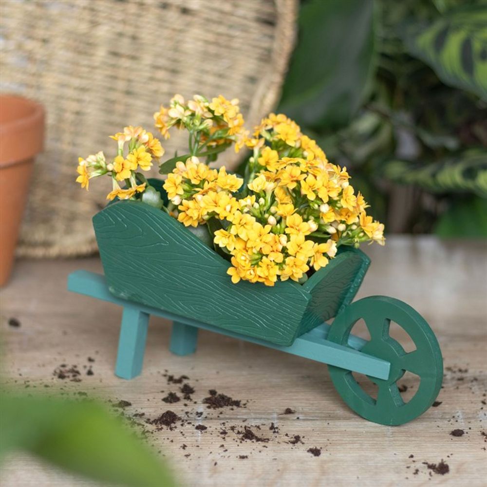 Green Resin Wheelbarrow Planter N/A