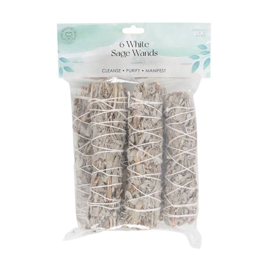 Pack of 6 15cm Medium White Sage Smudge Stick Wands N/A