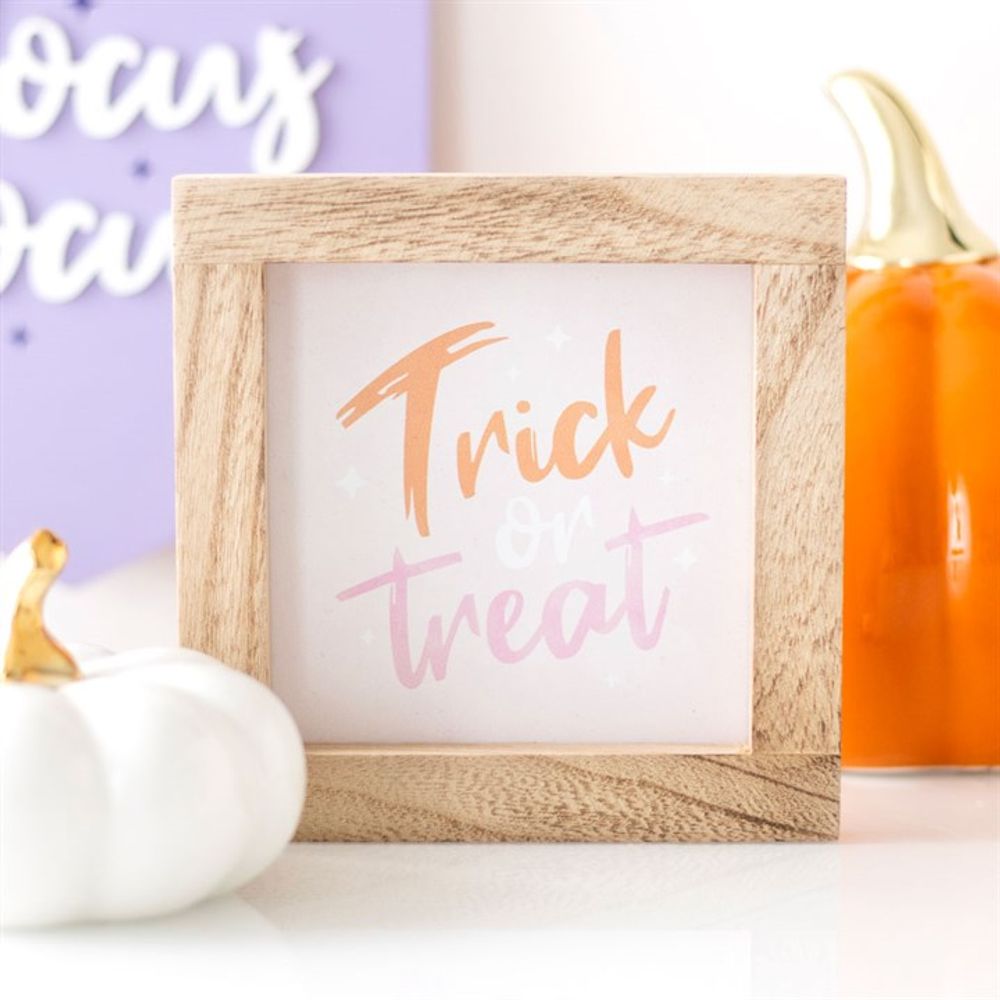 Pink Trick or Treat Wooden Frame Sign N/A