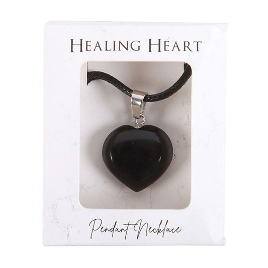 Black Obsidian Healing Crystal Heart Necklace N/A