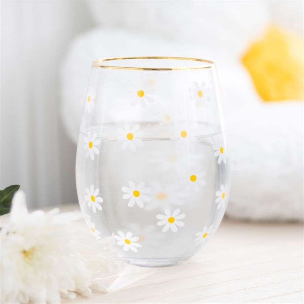 All Over Daisy Print Stemless Wine Glass N/A