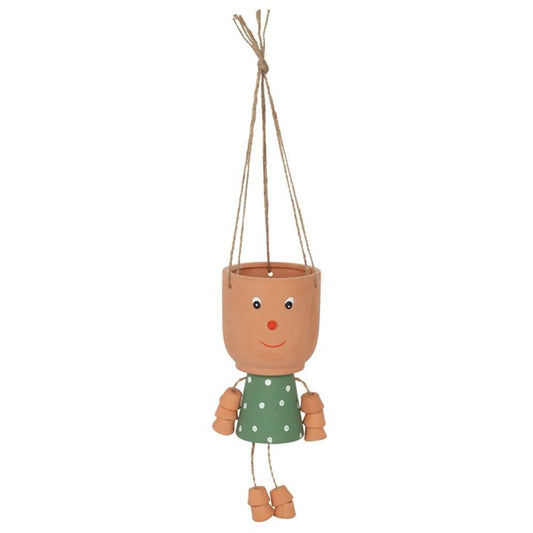 Green Pot Man Hanging Terracotta Planter N/A