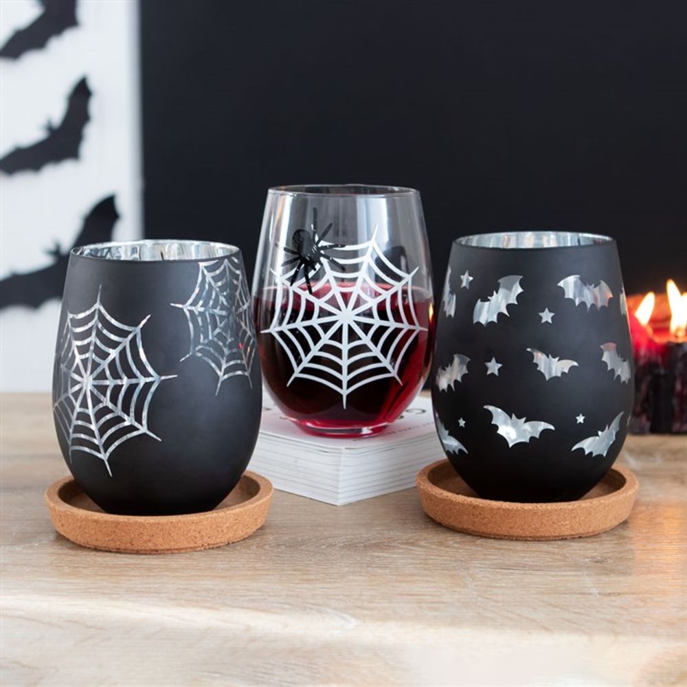 Set of 2 Spider and Web Stemless Wine Glasses N/A