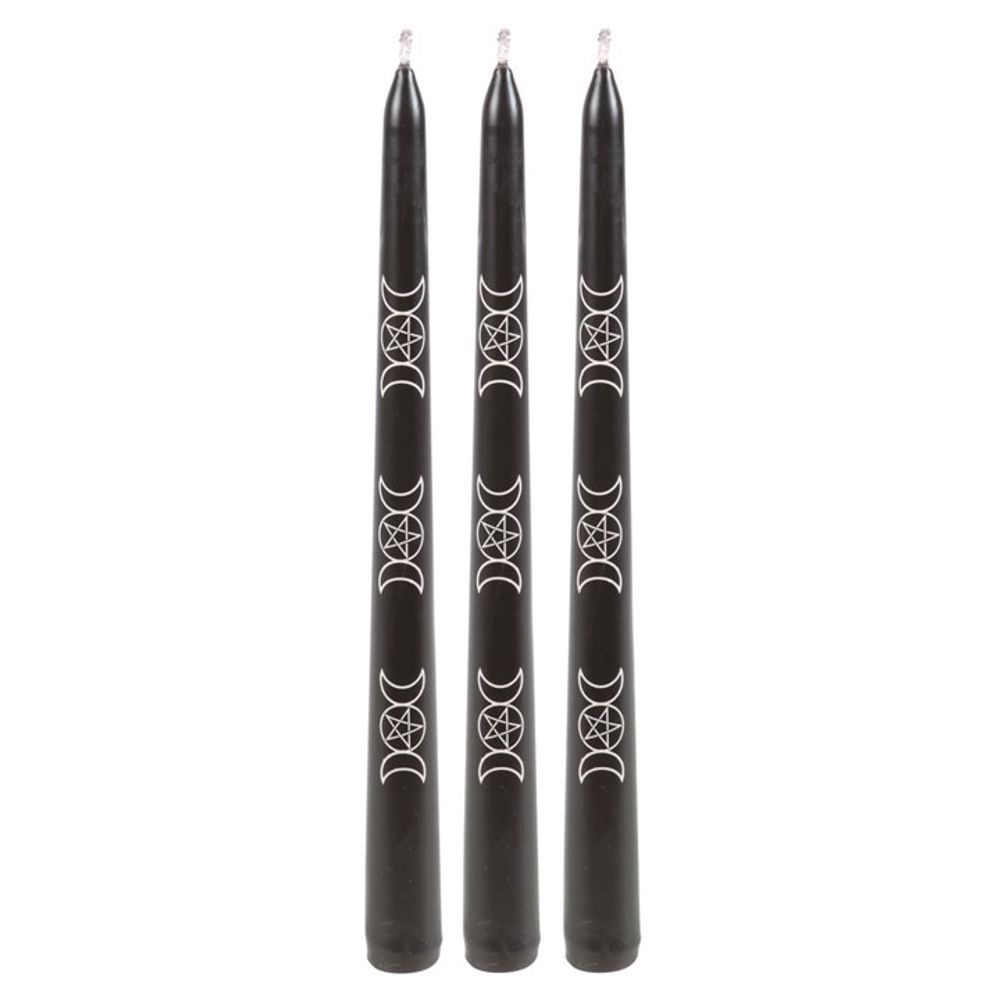 Set of 3 Black Magic Triple Moon Taper Candles N/A