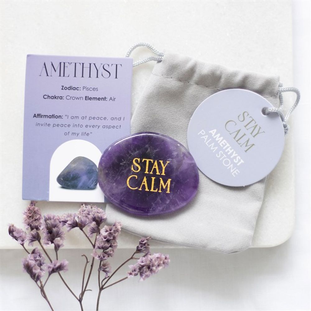 Stay Calm Amethyst Crystal Palm Stone N/A