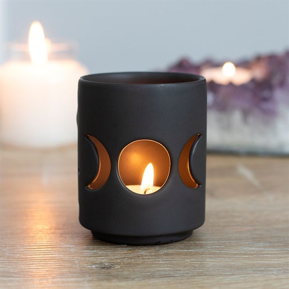 Small Black Triple Moon Cut Out Tealight Holder N/A