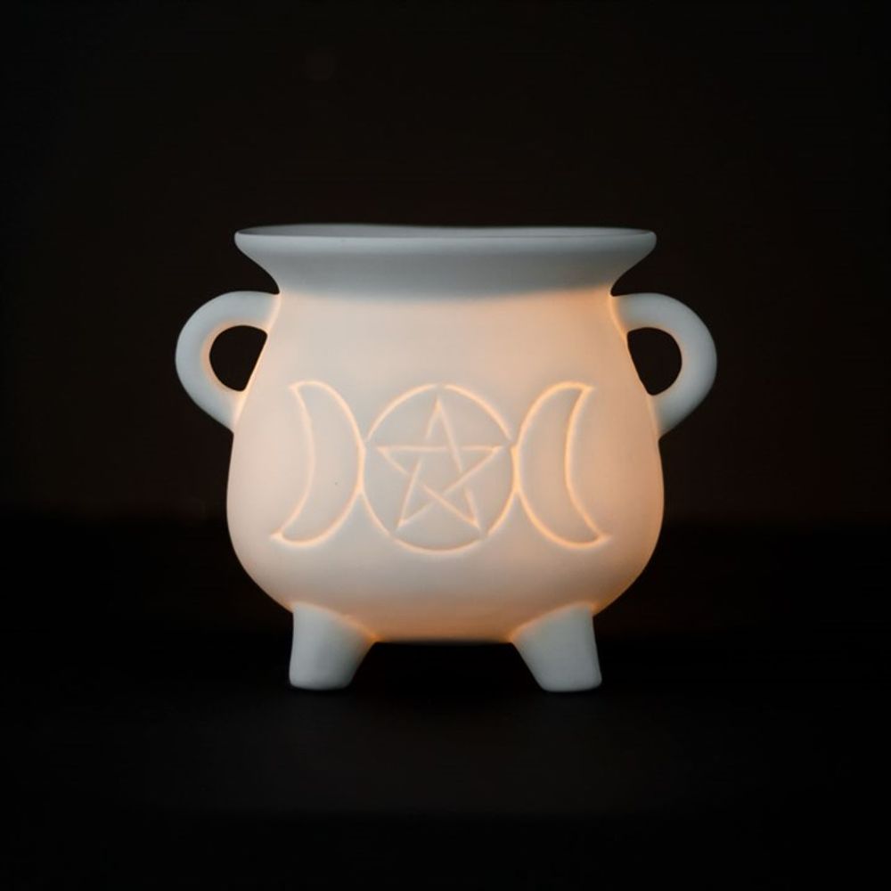 White Triple Moon Cauldron Oil Burner N/A