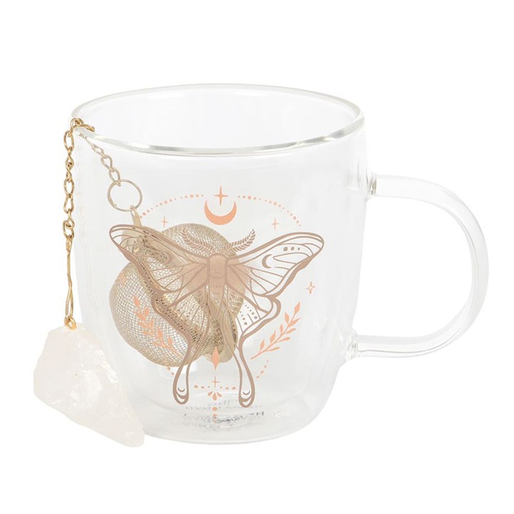 Luna Moth Double Walled Glass Mug with Crystal Tea Infuser N/A