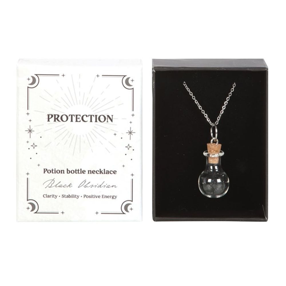 Protection Black Obsidian Crystal Chip Potion Bottle Necklace N/A