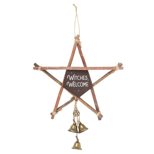 30cm Witches Welcome Willow Pentagram Sign with Bells N/A