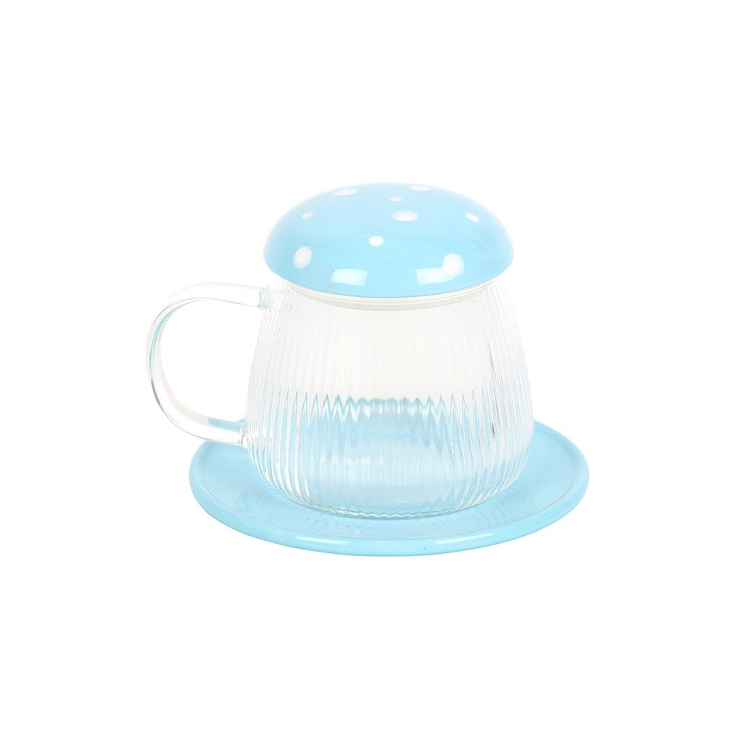 Blue Glass Mushroom Mug and Saucer N/A