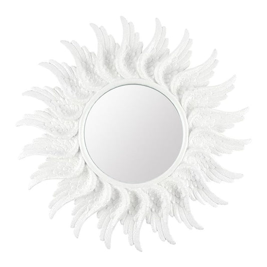 47cm Round White Glitter Angel Wing Mirror N/A