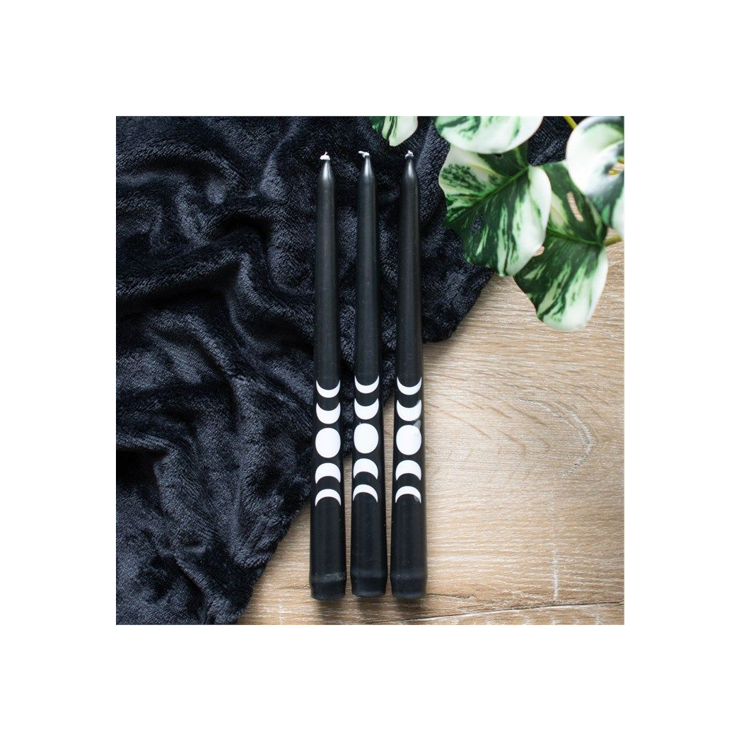 Set of 3 Black Magic Moon Phase Taper Candles N/A