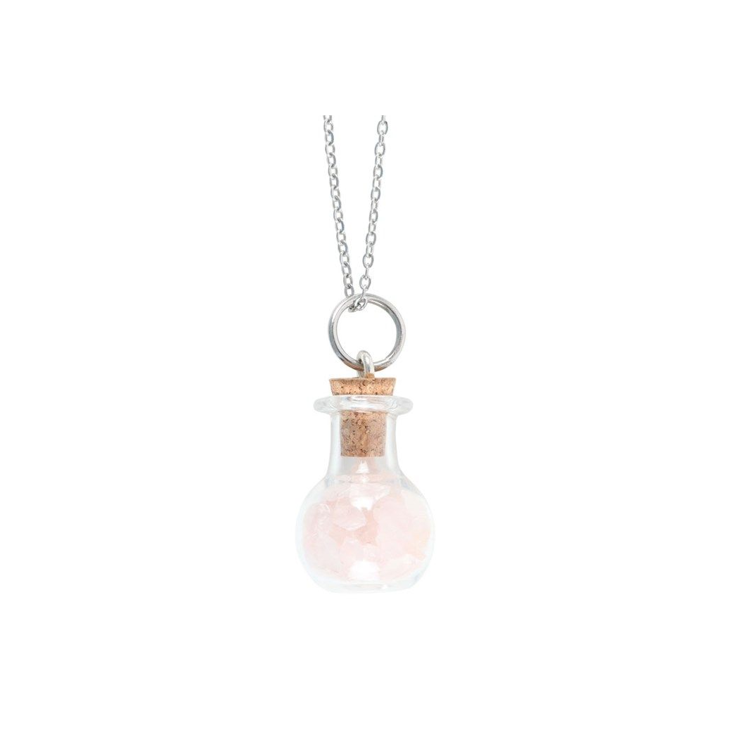 Love Rose Quartz Crystal Chip Potion Bottle Necklace N/A