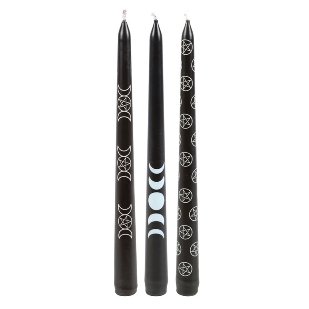 Set of 3 Black Magic Mystical Taper Candles N/A