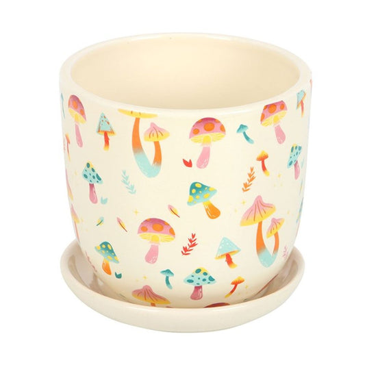 Funky Fungi Mushroom Print Plant Pot with Saucer N/A