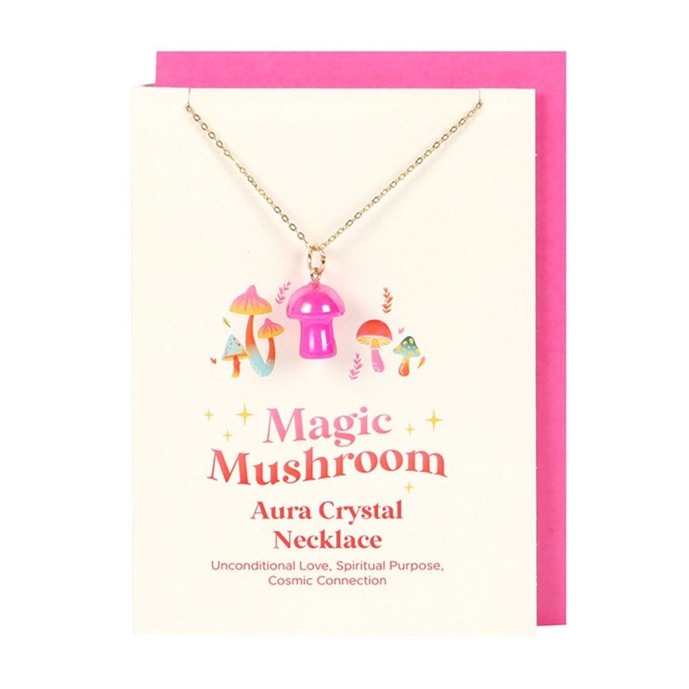 Pink Aura Crystal Mushroom Necklace Greeting Card N/A