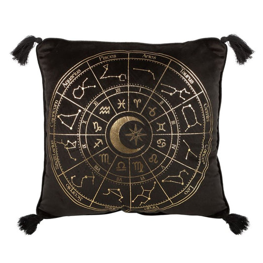 35cm Square Black Astrology Wheel Cushion N/A