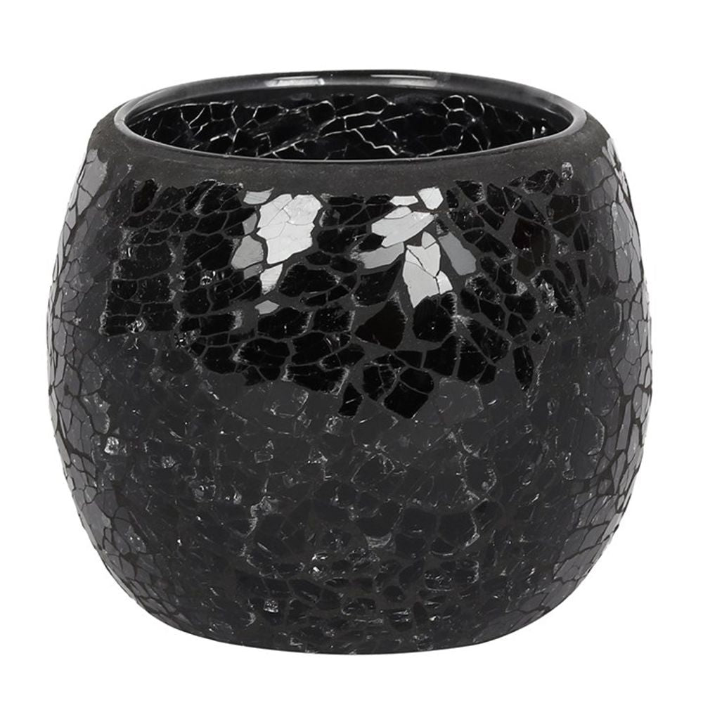 Large Black Crackle Glass Candle Holder N/A