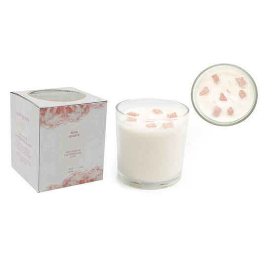 12cm Rose Eucalyptus Candle with Rose Quartz Crystals N/A