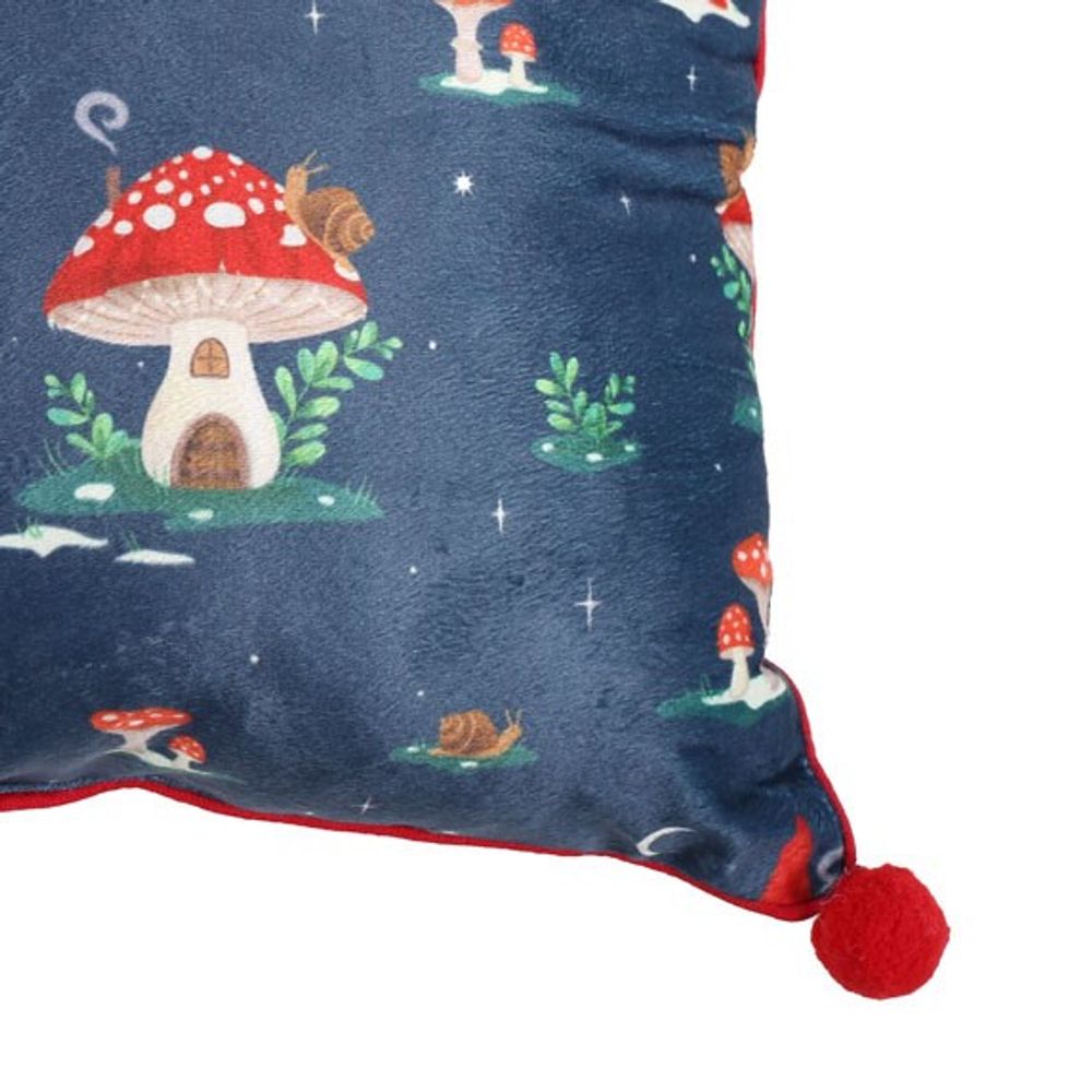 35cm Square Gnome Print Cushion with Pom Poms N/A