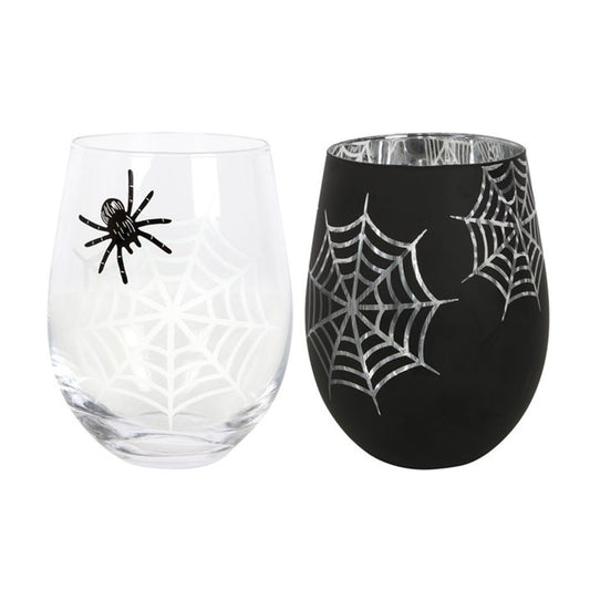 Set of 2 Spider and Web Stemless Wine Glasses N/A