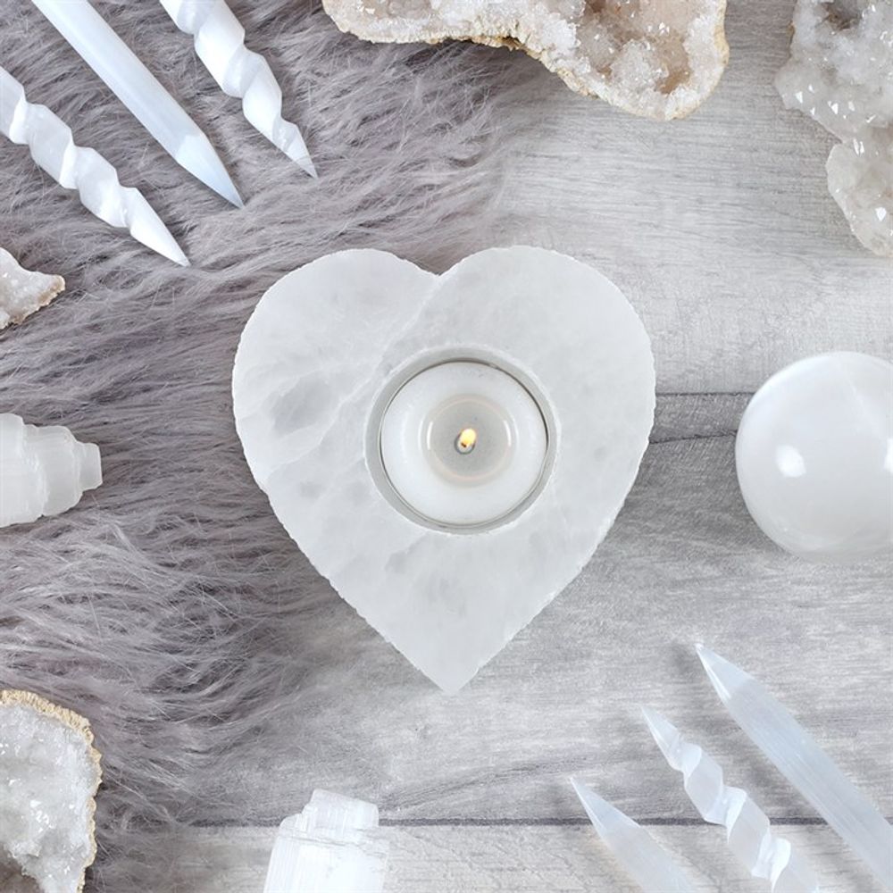 Selenite Heart Tealight Holder N/A