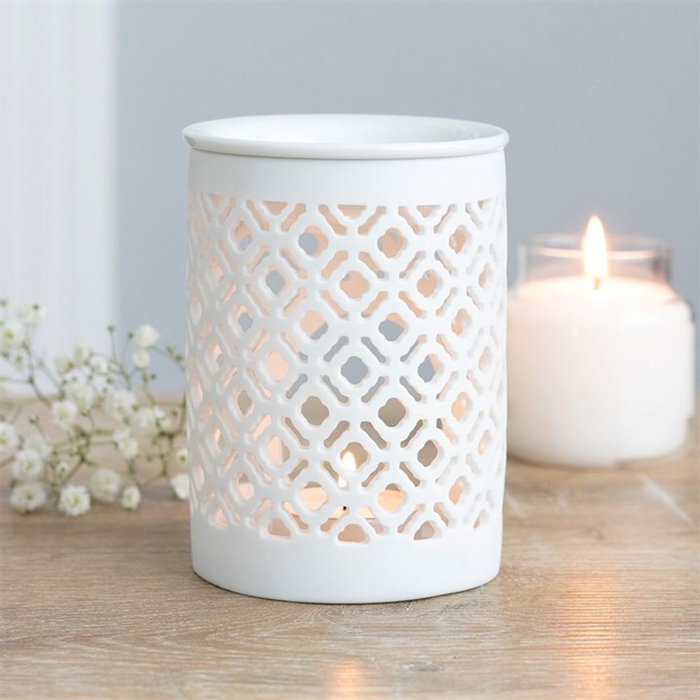 White Matte Lattice Cut Oil Burner N/A