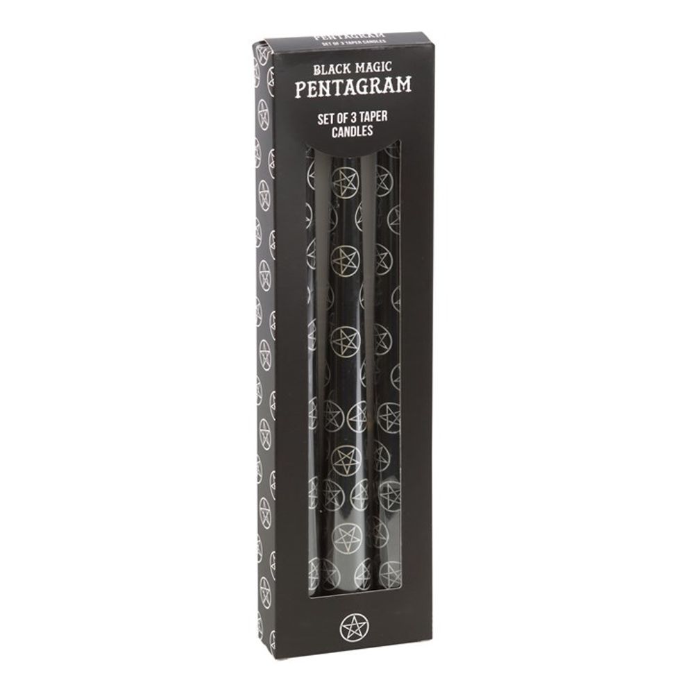 Set of 3 Black Magic Pentagram Taper Candles N/A