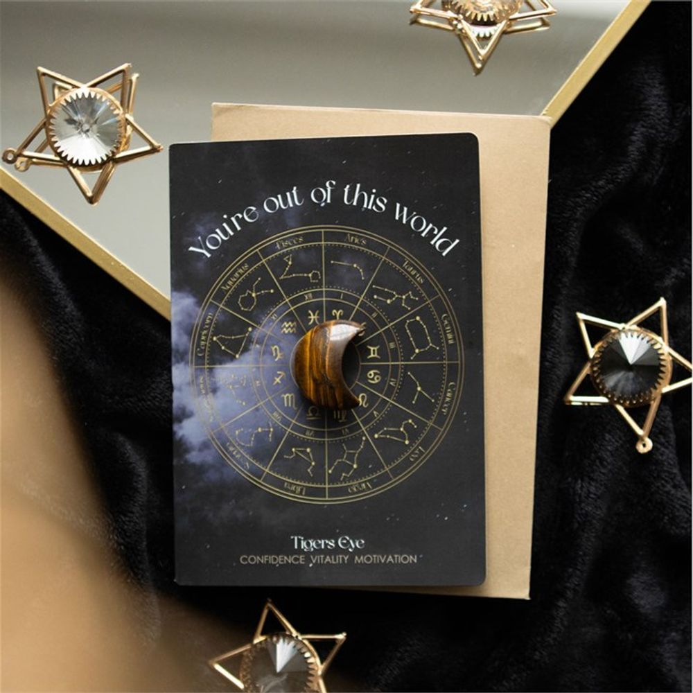 Out Of This World Tiger's Eye Crystal Moon Greeting Card N/A