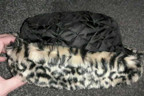 PUNK/ROCK CHIC Animal Leopard Print Faux Fur Hat Size 58cm.LINED.BLACK CONTRAST Unbranded