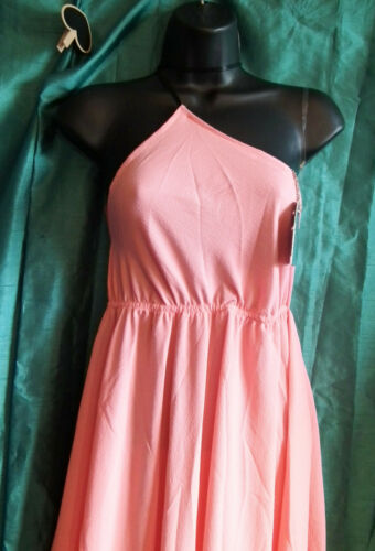 New GODDIVA coral pink halter-neck, diag cut,EVE DRESS/ WEDDING/PROM size10/12uk none