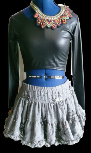 STEAMPUNK/goth/BOHO/PUNK SILVER SEQUINN tutu LAYER MINI SKIRT,SIZE8 ,TOP SHOP Unbranded