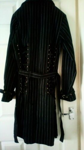 CRIMINAL DAMAGE- GOTH/EMO/PUNK BLACK WHITE STRIPE CORSET COAT VGC.SIZE S-M Criminal Damage