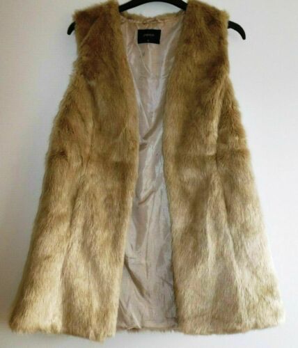 FUNKY WARM ladies size 8 Papaya sleeveless faux fur open front GILLETT-BEIGE. Papaya