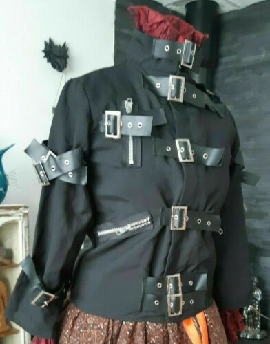 FAB WHITBY/PUNK STEAMPUNK BUCKLE BONDAGE BLACK JACKET SIZE 10-STRAPS & BUCKLES Unbranded