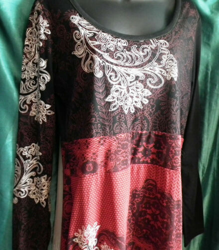 boho-Red Dress Size 14 Similar t Desigual-long sleeve,knee-length, stretchy Desigual