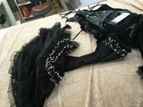 stunning black velvet/pvc Goth/punk/ Top Unusual Size M 10-12-flouncy sleeves phaze